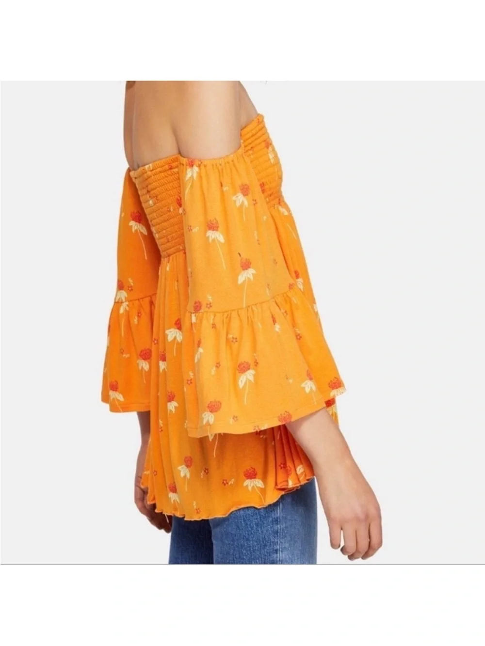 Free People Lana Tunic in Golden Poppy Off Shoulder SMALL